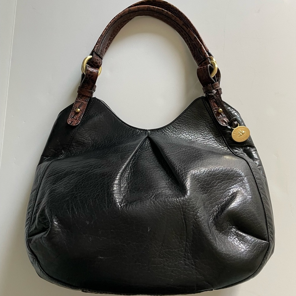 Brahmin Hobo style handbag. Two tone black and brown.